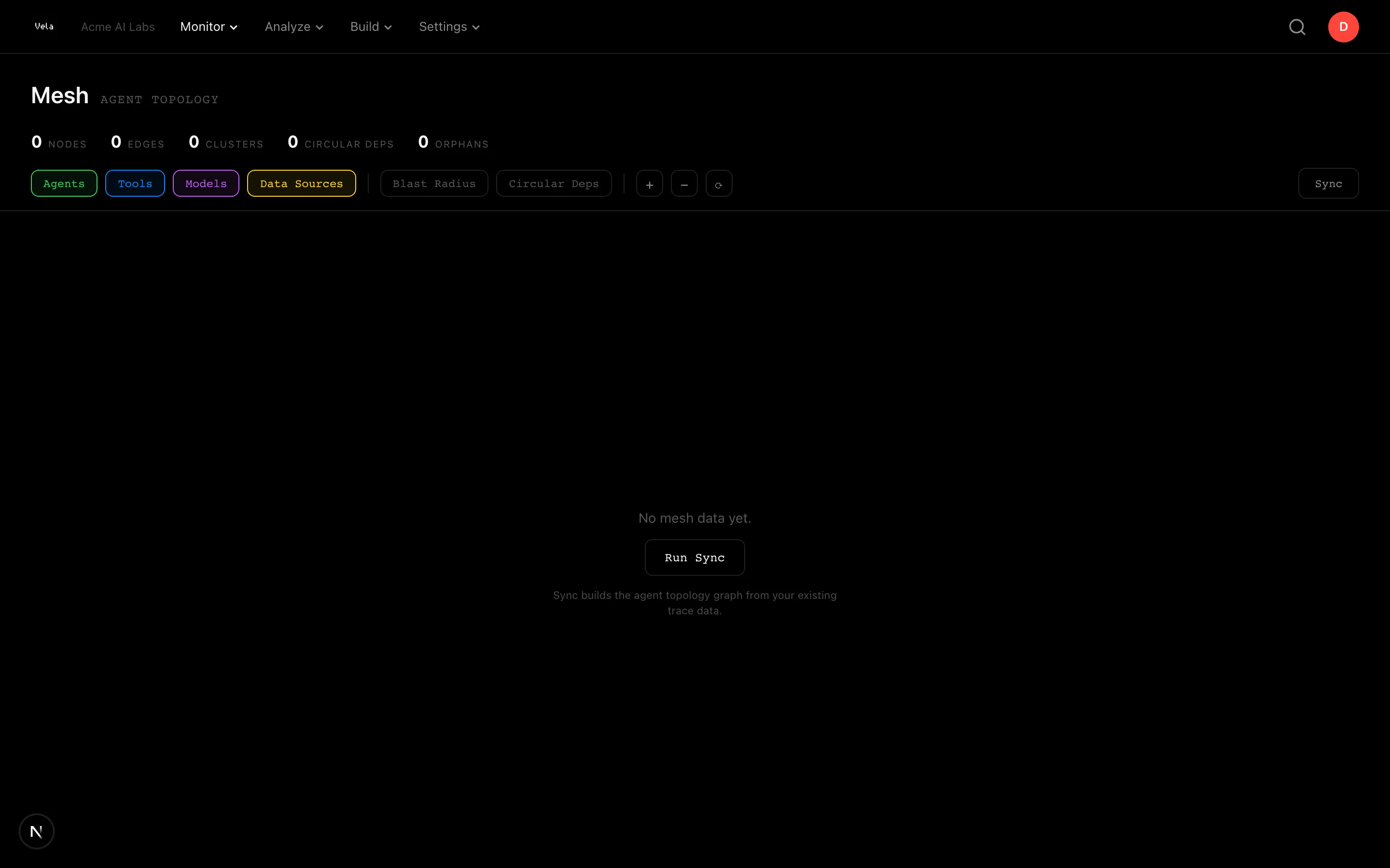Topology mesh showing agent relationship graph with nodes and edges